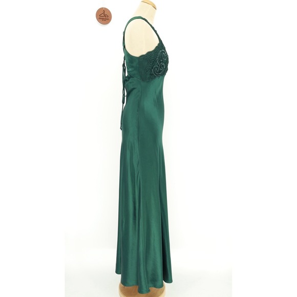 Kiki USA Y2K Satin‎ Emerald Green Dress Tie-Back Whimsical Fairy Size Medium - Picture 2 of 10